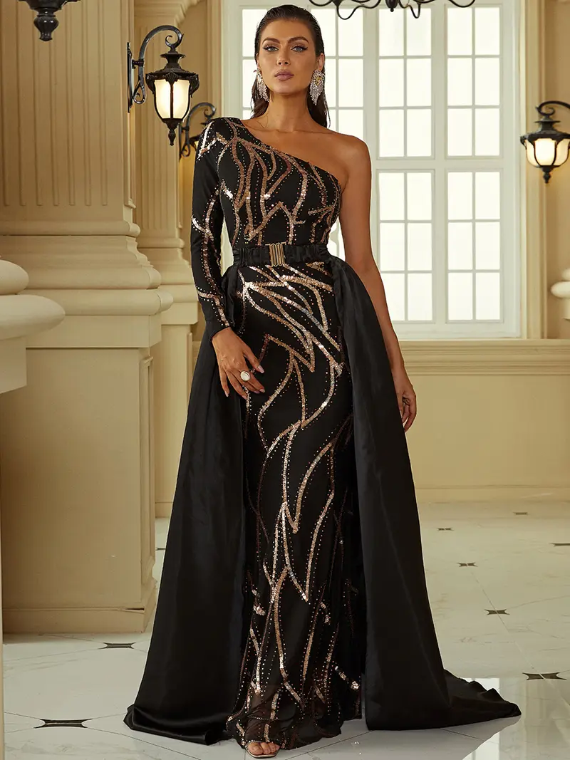black and gold dress macys The Luke | A Classic Chic Black Label Gown main image 0