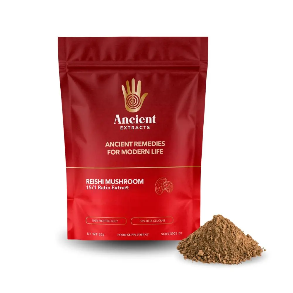 Reishi Mushroom Extract Powder, 30% Beta Glucans, Fruiting Bodies Only, Gluten-Free Natural Food Supplement, 60g Pack