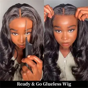 West Kiss Pre Cut Ready Go Glueless Wig Body Wave 7x4 Lace Closure Wig Human Hair 7x5 Closure Wig Bleached Knots Pre Plucked 250% Density Gluleless Wig For Women