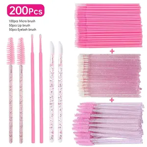 ✨200/400Pcs Disposable Makeup Tool 3-in-1 Set | Lip Brushes + Eyelash Brushes + Micro Swabs | All-in-One for Lipstick/Eyeshadow/Eyelash Extensions/Nail Polish