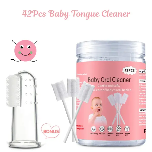 42Pcs Baby Oral Care Kit – Disposable Infant Toothbrush & Tongue Cleaner, Gauze Gum Swabs for Newborn Dental Care (0–36 Months) + Free Finger Brush Gentle