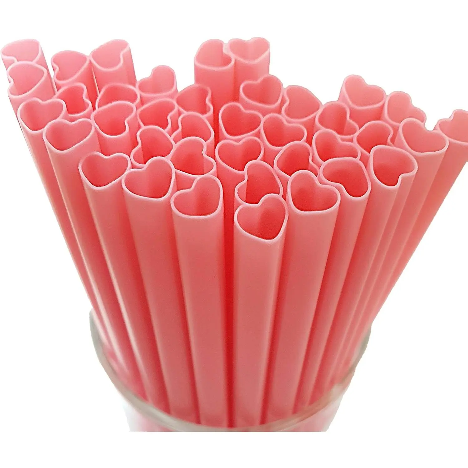 100 Pcs Pink Heart-Shaped Individually Wrapped Plastic Disposable Tableware Supplies Straws, Home & Cafe Birthday Party Decor, Valentines Day Festive Disposable Tableware