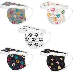 50PCS Disposable Face Mask 3 Ply Cute Paw Print Pattern Full Face Protection for Adults Women
