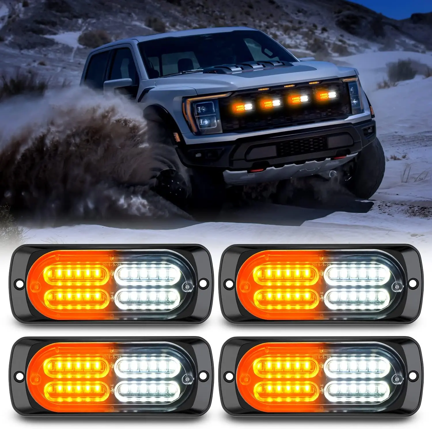 Nilight 4PCS 24LED Strobe lights 12V 24V Amber White Surface Mount Grille Safety Working Lights Sync Feature Side Flashing Marker Flash Lights for Car Truck Campers