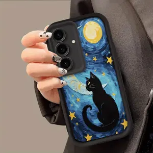 Van Gogh Oil Painting Black Cat New Phone Case for Samsung Galaxy S26 S25 S24 S23 S22 S21 Fe Plus Ultra A13 A14 A15 A16 A17 A33 A34 A35 A36 A52 A53 A54 Note20 for Both Men And Women, Stylish, Silicone, Protective