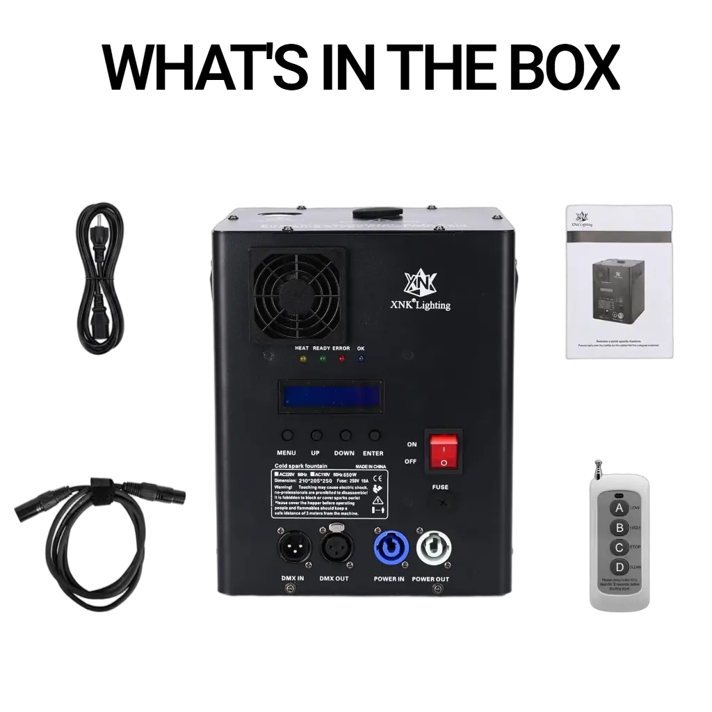 650W Cold Spark Machine, 110V–220V AC Power Supply, DMX Remote Control, Adjustable Visual Effect Height for Weddings, DJ Shows Commercial Lighting Stage Events