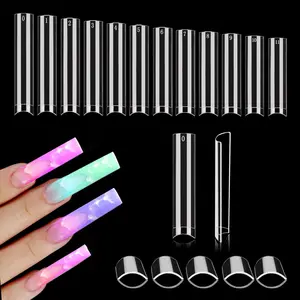 600PCS Clear Tapered Square Nails Tips Straight Flat Nails Tips, Extra Long Half Cover Acrylic Nail Tips for Nail Salon and DIY 12 Sizes, XXL No C Curve Nail Tips for Acrylic Nails Professional