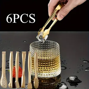 6 Pieces Gold-plated Mini Vegetable Tongs Set, Appetizer Tongs, Stainless Steel Small Candy Tongs, Durable Ice Tongs, Kitchen Utensils, Kitchen Tools