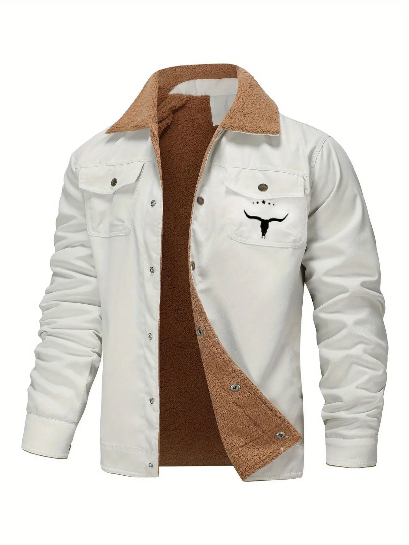 Men's casual heavyweight cotton-polyester jacket with buckle closure, multiple pockets and bull head logo Casual Fashionable Jacket - solid color autumn and winter coat Button Front Jacket Casual Woven Jacket Fashion Casual Coats