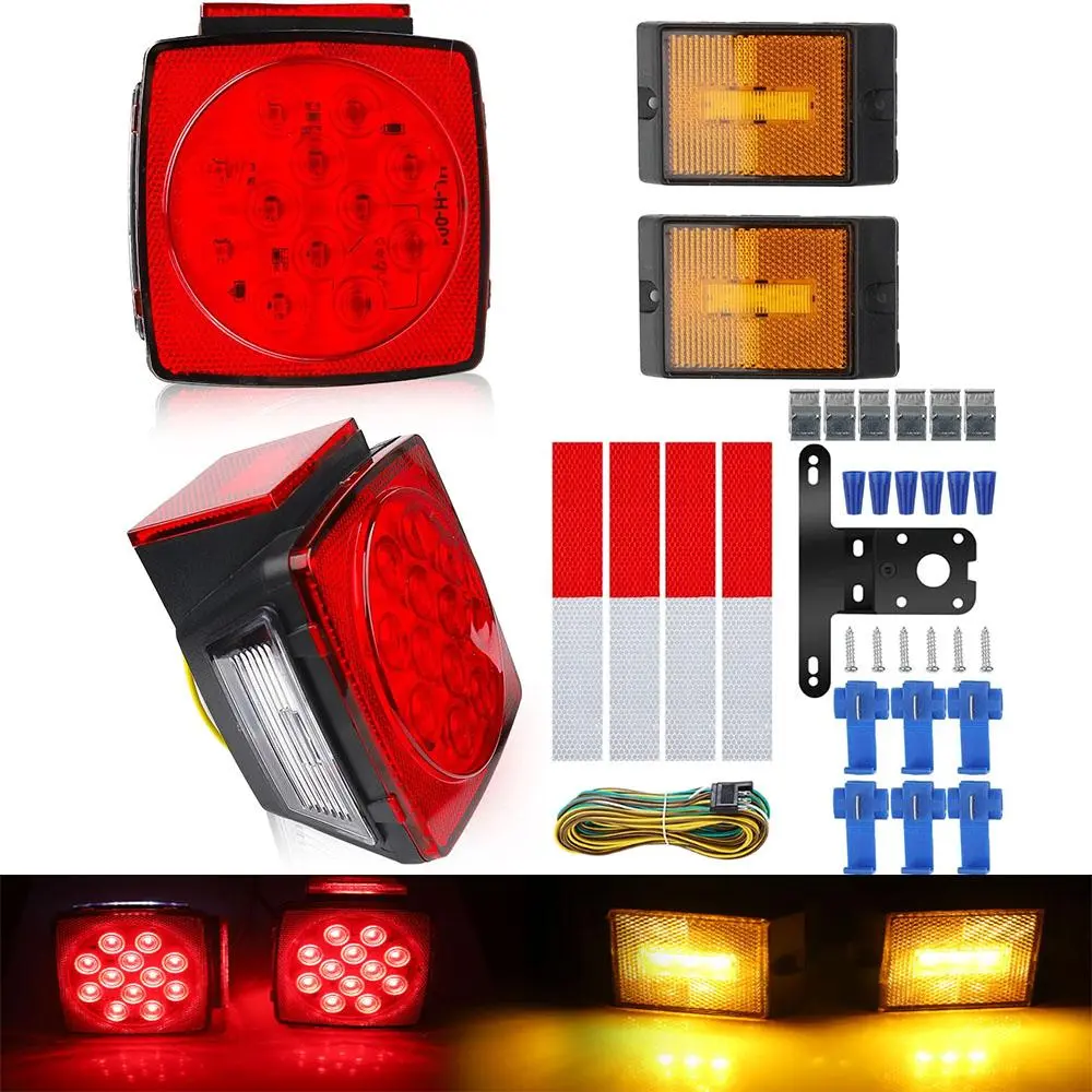 All-Copper Wiring LED Trailer Light Kit, Submersible Square Taillights, Anti-Corrosion, Extreme Weather Resistant, DOT Certified Road Safety Lights for Trailers Below 80 Inches