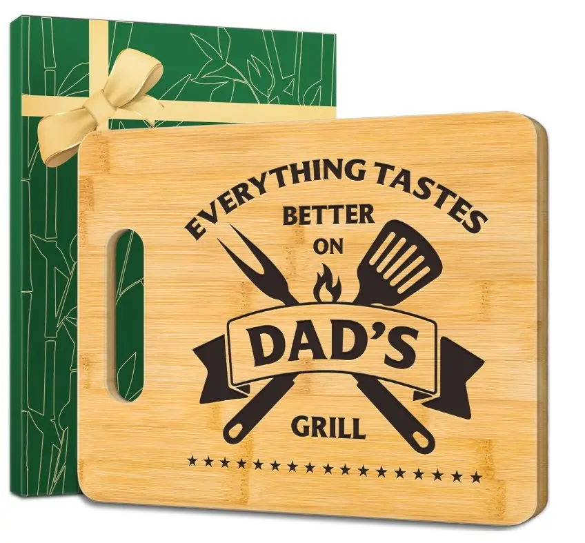 Gifts for Dad,Best fathers day dad gifts,Unique Bamboo Cutting Board - Everything Tastes Better on Dad's Grill