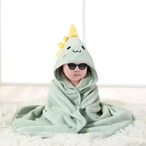 KF5-NG032 Hooded Baby Towel - Premium Soft Bath Towel for Baby, Newborn,Infant - Ultra Absorbent,Natural Baby Stuff Towel, Soft Coral Velvet Coral Fleece Bath Towel for Boys and Girls (Happy Dinosaur)