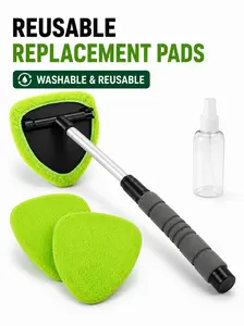 Extendable Car Windshield Cleaner Tool, 180° Rotating Auto Glass Cleaning Wand with Reusable Microfiber Pads for Interior Windshield, Rear Window, Side Windows and Mirrors