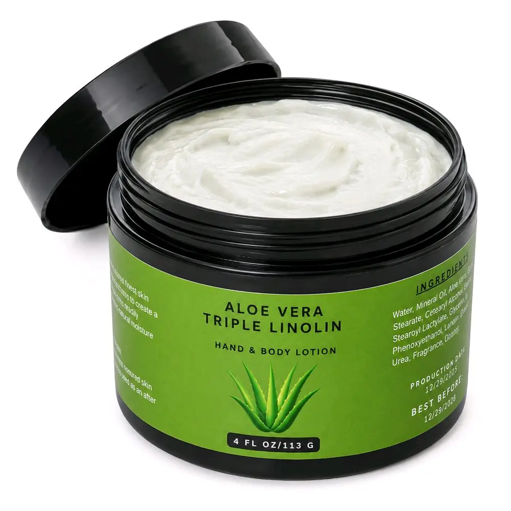 Aloe Vera Triple Lanolin Face & Body Lotion for Moisturizing Hydrating Skin Care 4 FL OZ 113 G Moisture Cosmetic Moisturizer Daily Moisturize sun protection, Body Care, Natural Cream, Body Cream, All Skin Repair