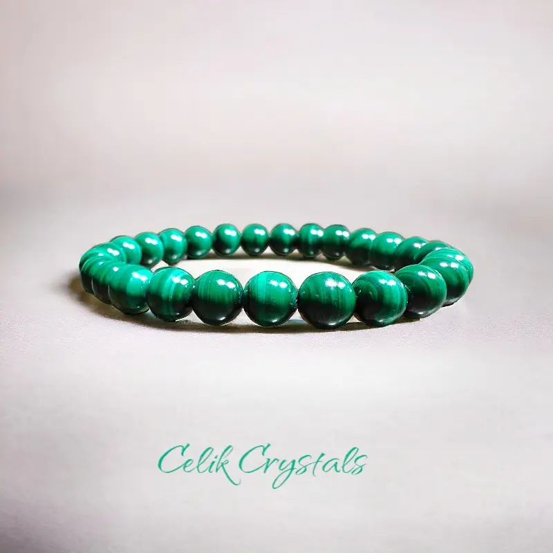 Celik Crystals Rare Natural Malachite Unisex Healing Bracelet - Exquisite High-Quality Hand-Picked Natural Crystal Bracelet with Protection, Durable Stretch Band, Exquisite Bracelet, High Quality Bracelet