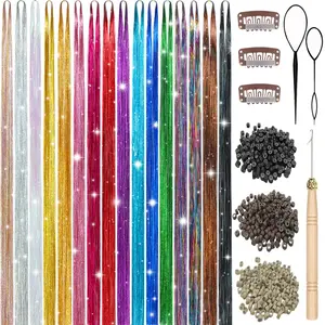 Hair Tinsel Kit, 16 Colors 7200 Strands Glitter Tinsel Hair Extensions Heat Resistant Colored Fairy Hair Accessories for Girls Women  Christmas Halloween Party Festival (16 Colors)