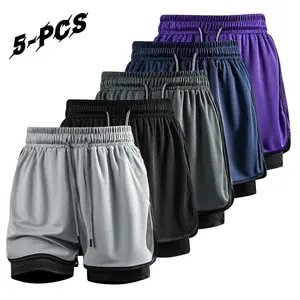 Men’s 5-Pack Athletic Sport Shorts, 2-in-1 Slim Design, Breathable Meshed Fabric, Quick-Dry Compression Lining, Lightweight Elastic Dry-Fit Bottoms for Gym, Running, Everyday Wear, Dry-Fit Men's Shorts