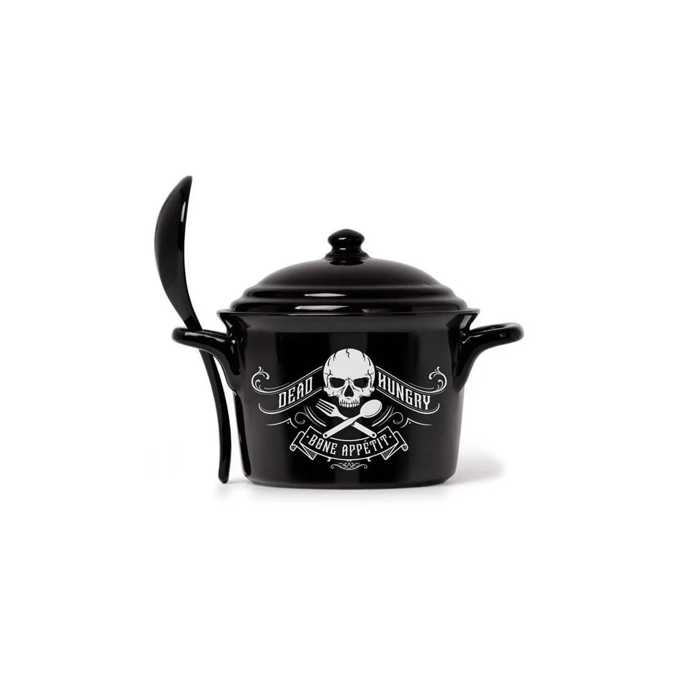 Gothic Theme Cauldron Bowl & Spoon Tableware Set, 14oz Bowl with Lid, Kitchenware Cutlery for Dining