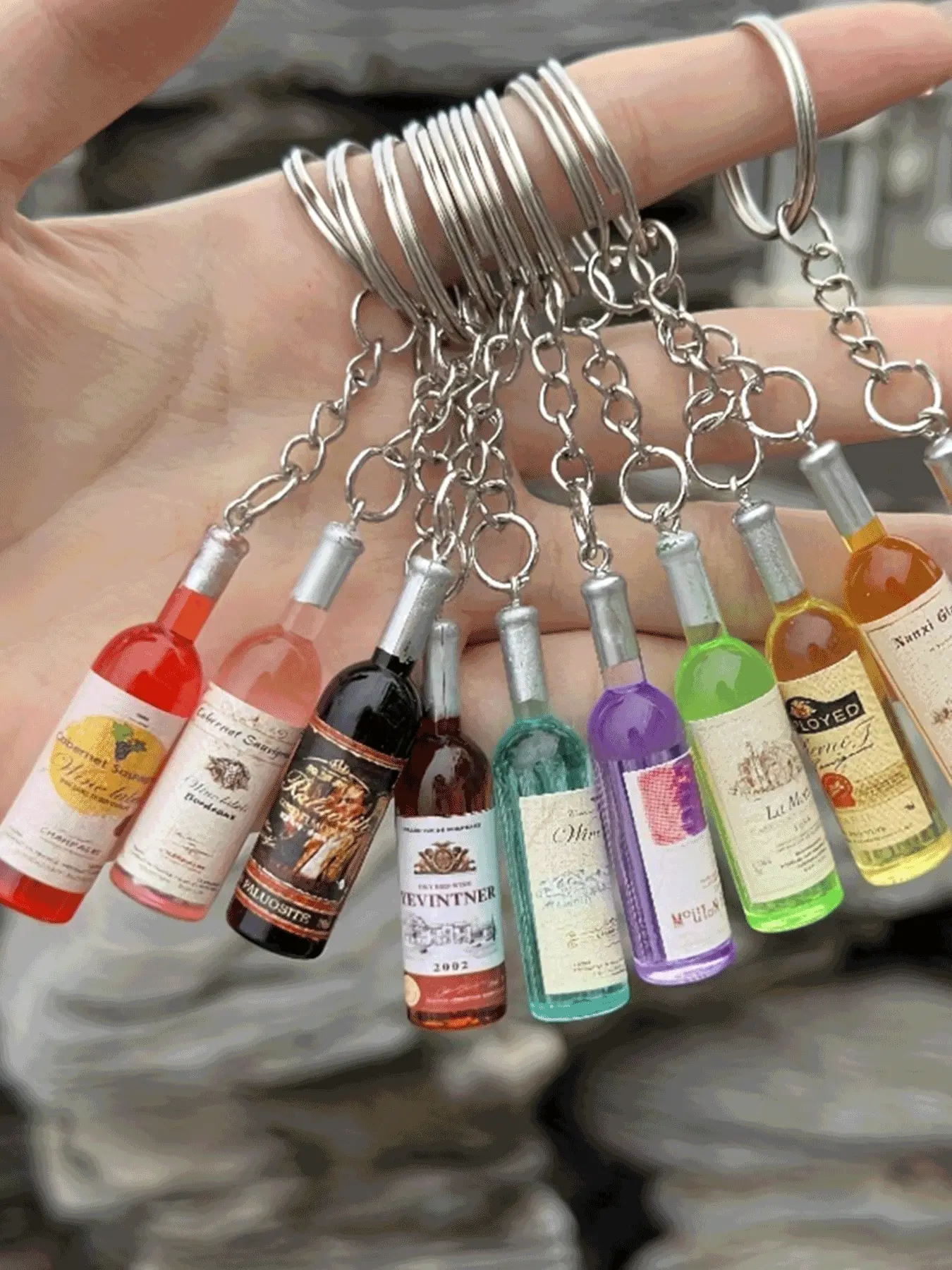 10 Piece Random Small Realistic Wine Bottle Keychain Car Key Chains Bag Charm Car Key Holder, Unisex Accessory for Men and Women, Stylish Keychain Set, Key Chain for Car Keys, Key Accessories