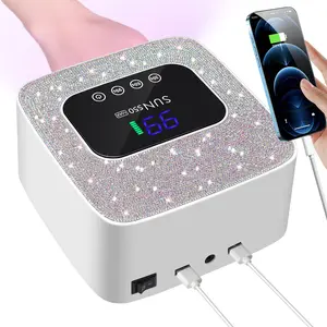 Rechargeable Cordless UV LED Nail Lamp, 57 LED Beads Professional Gel Nail Dryer with Auto Sensor & 3 Timer Settings, Fast Curing Portable UV Nail Lamp with Sparkling Rhinestone Design for All Gel Polish, Home & Salon Use