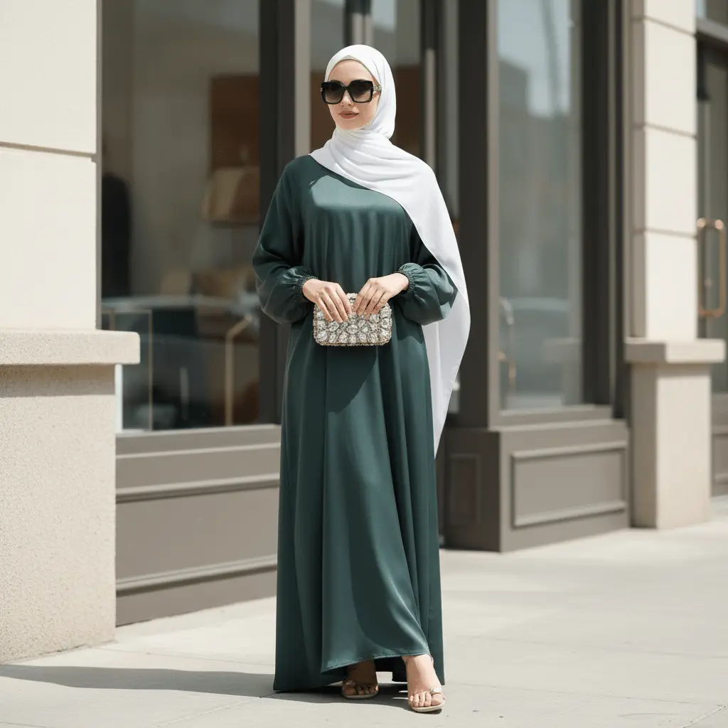 Women's Premium Satin Islamic Abaya Dress - Elegant Islamic Clothing, Modest Luxury Umbrella A-Line Cut, Closed Style, Pockets, Breathable Full Coverage Hijabi Fashion Outfit (MA311), Modest Muslim Outfits, Modesty Muslim Clothing, Muslim Women Gowns