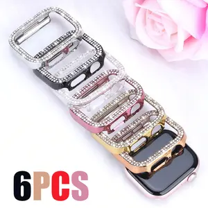 6-Pack Dual Row Sparkling Diamond Apple Watch Case Cover for Series 11-4 Se, Anti-Slip Scratch Resistant, Fits Iwatch 46mm 45mm 44mm 42mm 41mm 40mm