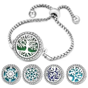 Aromatherapy Bracelet Hollow Stainless Steel Adjustable Couple Bracelet Women's Jewelry Tree of Life Perfume Essential Oil Bracelet