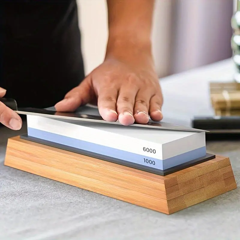 Knife Sharpening Stone, 1 Count 2 Side Grit Waterstone with Non-slip Bamboo Base & Angle Guide, Whetstone Knife Sharpener for Cutting Kitchenware Kitchen Accessories Home