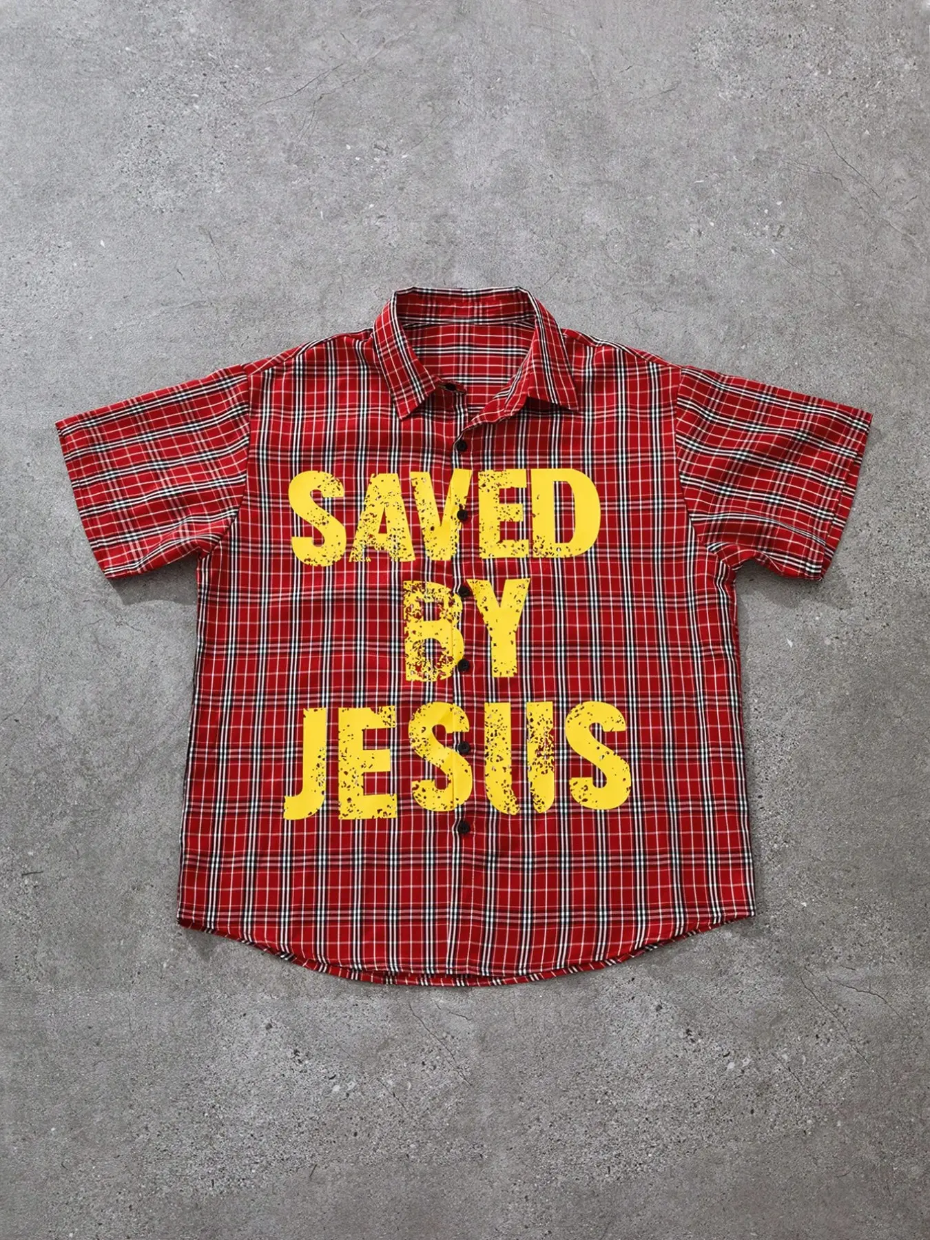 Men's Letter Print Button Front Collared Shirt, Casual Style Shirt, Casual Plaid Shirt, Regular Fit Casual Short Sleeve Top for Summer, Casual Summer Tops, Men's Clothes for Daily Wear, Casual Fashion Shirt