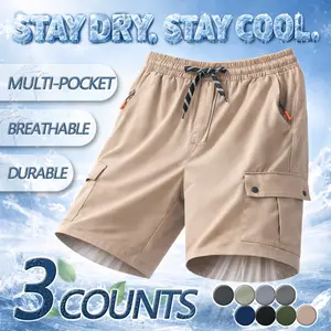 Men's 3-Pack Ultra-Lightweight Work Shorts Quick Dry Breathable Durable Summer Utility Shorts with Wrinkle-Resistant Textured Fabric Multiple Pockets for Tools Outdoor Hiking Gym Casual Everyday Comfort Beige Solid Color Menswear