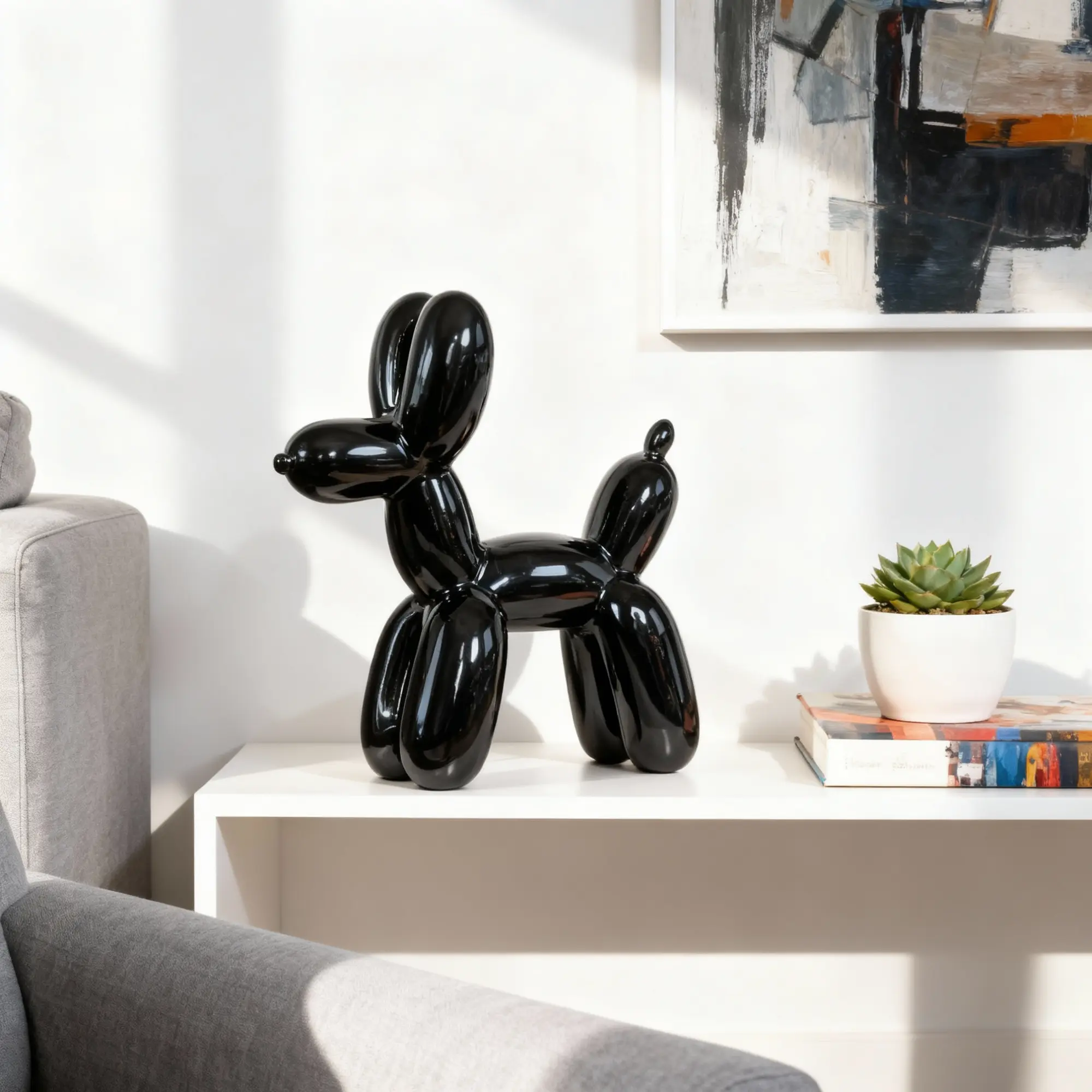 11"H Ceramic Balloon Dog Metallic Black Sculpture for Contemporary Decor