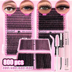 800/720PCS 30D/40D/60D 30/40D D Curl Lash Clusters Kit 9-16mm Mixed Length, Wispy Manga Fluffy Individual Lashes, Eyelash, Natural Cat Eye Doll Eye DIY Lash Extension Set with Gentle Glue, Waterproof Reusable Cluster Lashes for Beginners Daily Party