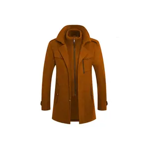 Men's Business Wool Coat Fashion Double Collar Midi Wool Jacket Autumn and Winter, Winter New Men's Casual Fashion Versatile Warm Jacket Mid-Length, Single-Breasted Lapel Coat, Business Casual Men's Wear