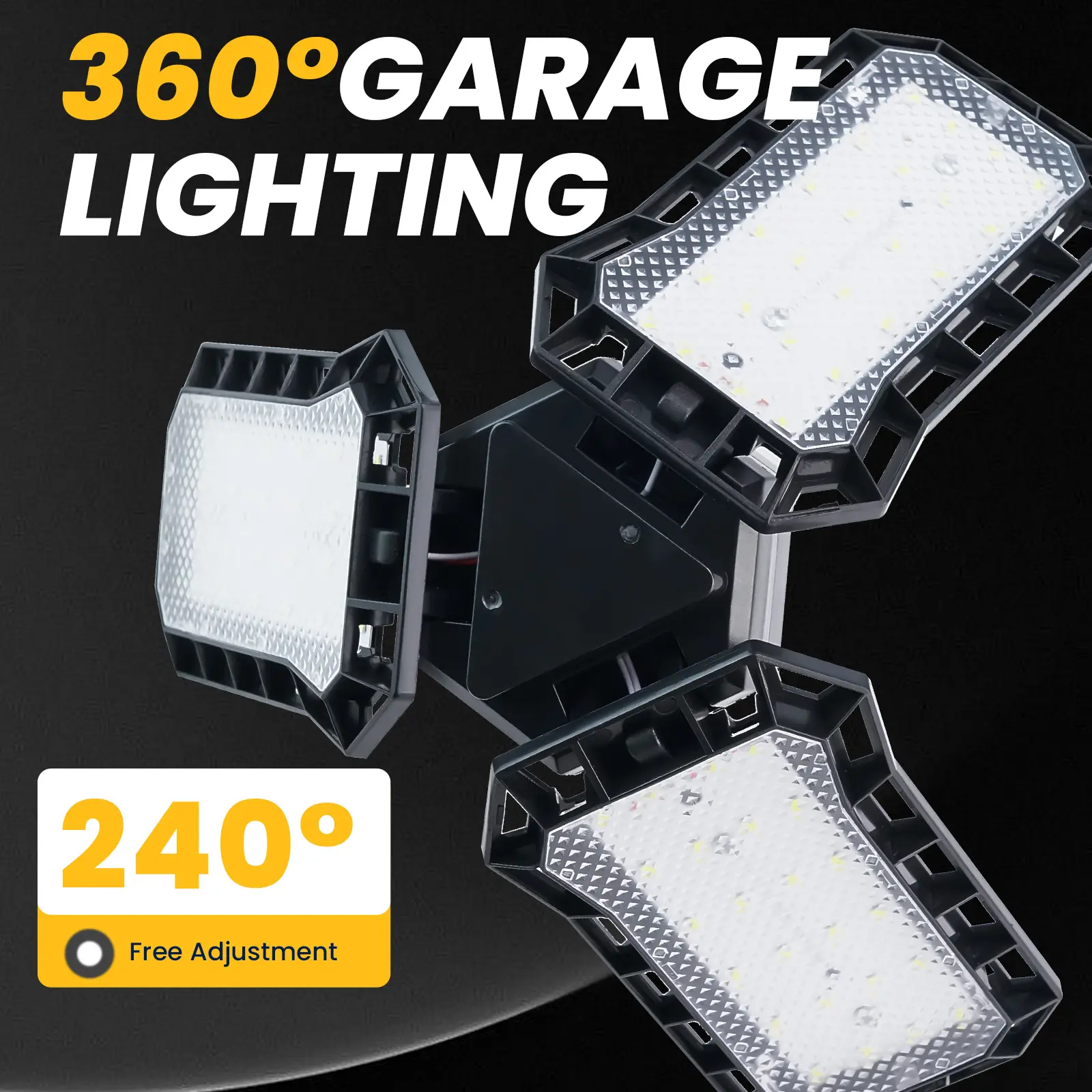 28W Deformable 3-Leaf Garage Light, Flame-Retardant Durable Heat-Dissipating Adjustable Lights, E26/E27 Base Easy-Install Lighting Accessory for Garages, Basements, 28W Power
