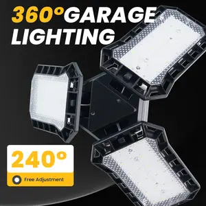 Three-leaf garage light with deformable and adjustable panels. Flame retardant, durable and efficient in heat dissipation. Compatible with E26/E27 bases, ready to install and use. Ideal for garages, basements, warehouses, supermarkets and other spaces.
