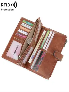 Women's Fashion Vintage Long Wallet, Casual Large Capacity Credit Card Holder, RFID Blocking Wallet for Credit Card/ ID Card/ Coins/ Cash