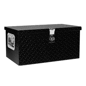 20 Inch Black Aluminum Tool long Box Tread Flat box for Truck Car Outdoor Trailer Pickup Underbody RV ATV Storage Tools Organizer with Lock Side Handle and Keys (20.1"*11.8"*9.3")