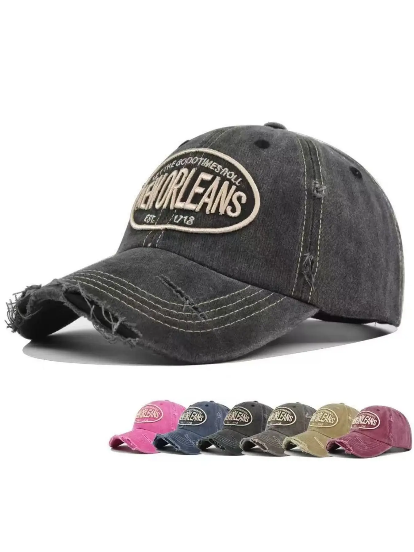Classic retro New Orleans letter embroidered baseball cap, versatile wide brimmed hat, suitable for couples and Men, perfect for Active outdoor leisure sports Outing
