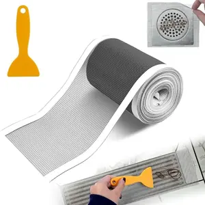 196.85 Inches (5M) Disposable Drain Filter Sticker, Self-Adhesive Drain Cover, Hair Catcher, Anti-Insect & Odor Control, Shower Drain Protector, Suitable for Bathroom, Kitchen, Sink & Floor Drains, Includes Cleaning Scraper
