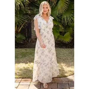 Vintage Bloom Floral Ivory Tie Strap Maxi Dress