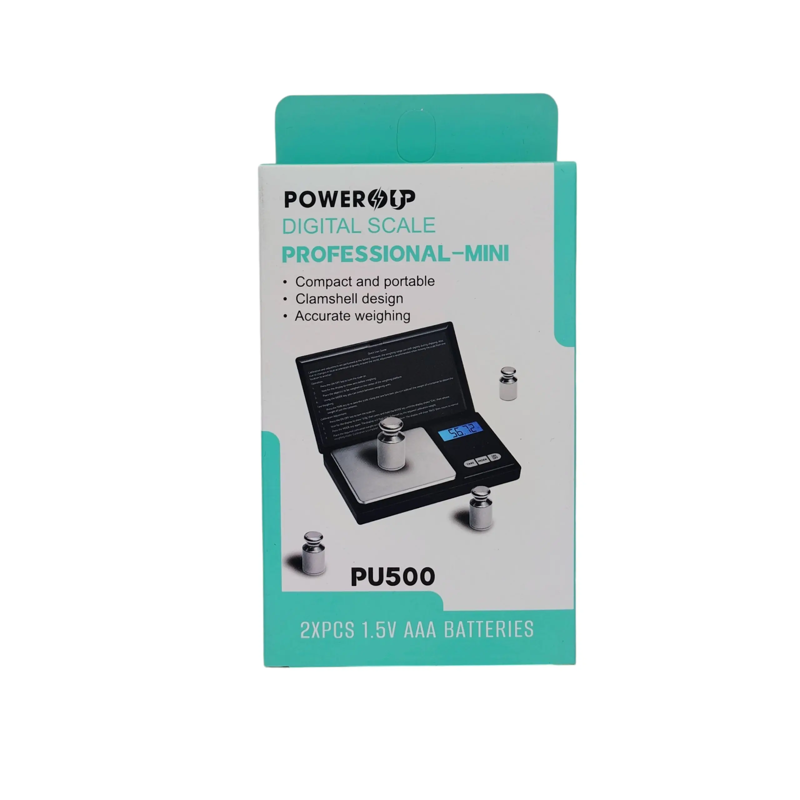 PowerUp Professional Mini Digital Scale PU500 500gm Capacity with 2pcs 1.5V AAA Batteries for Precision Weighing