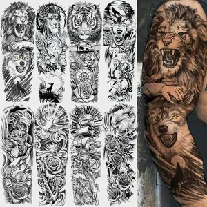 8 Sheets Temporary Tattoo Stickers, Realistic Wolf Eagle Pirate Ship Designs, Waterproof Body Art Tattoos for Men & Women, Aesthetic Tattoo Merch