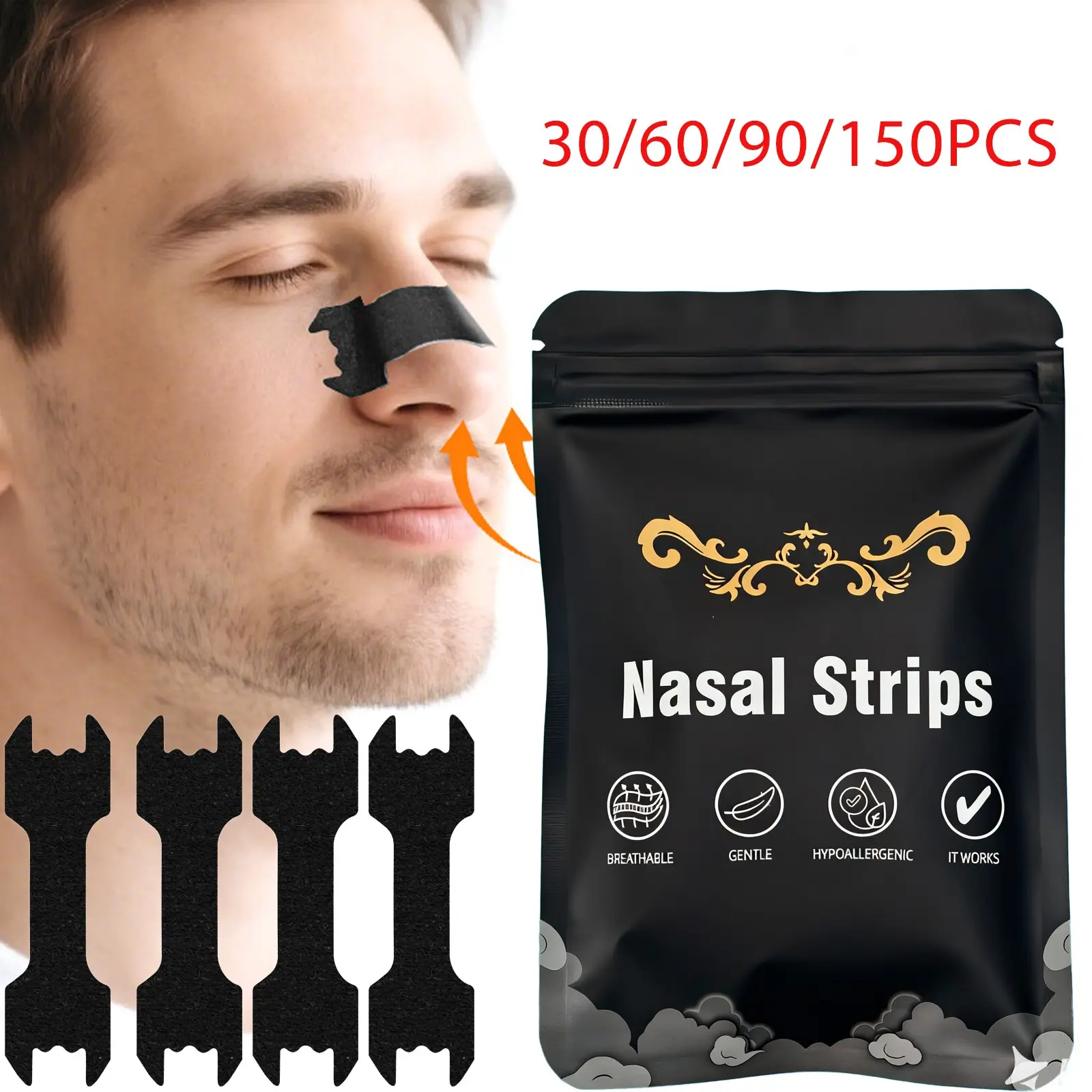 30/60/90/150 Pieces Anti-Snoring Nasal Strips, Nasal Breathing Patch, Breathable Comfort for Sports, Home Use, Travel, Wide Design, Enhances Breathing
