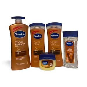 Vaseline Cocoa Bundle - 600mL & 2 400mL Body Lotion, 200mL Body Gel Oil & & 1.75 Oz Petroleum Jelly - Moisturizer Hydrating Gentle