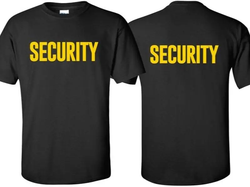 Men's Security T-Shirt Soft Classic Short-Sleeve- Cotton Round Neck - Casual Menswear - Front &  Back print - Multiple colour combinations available