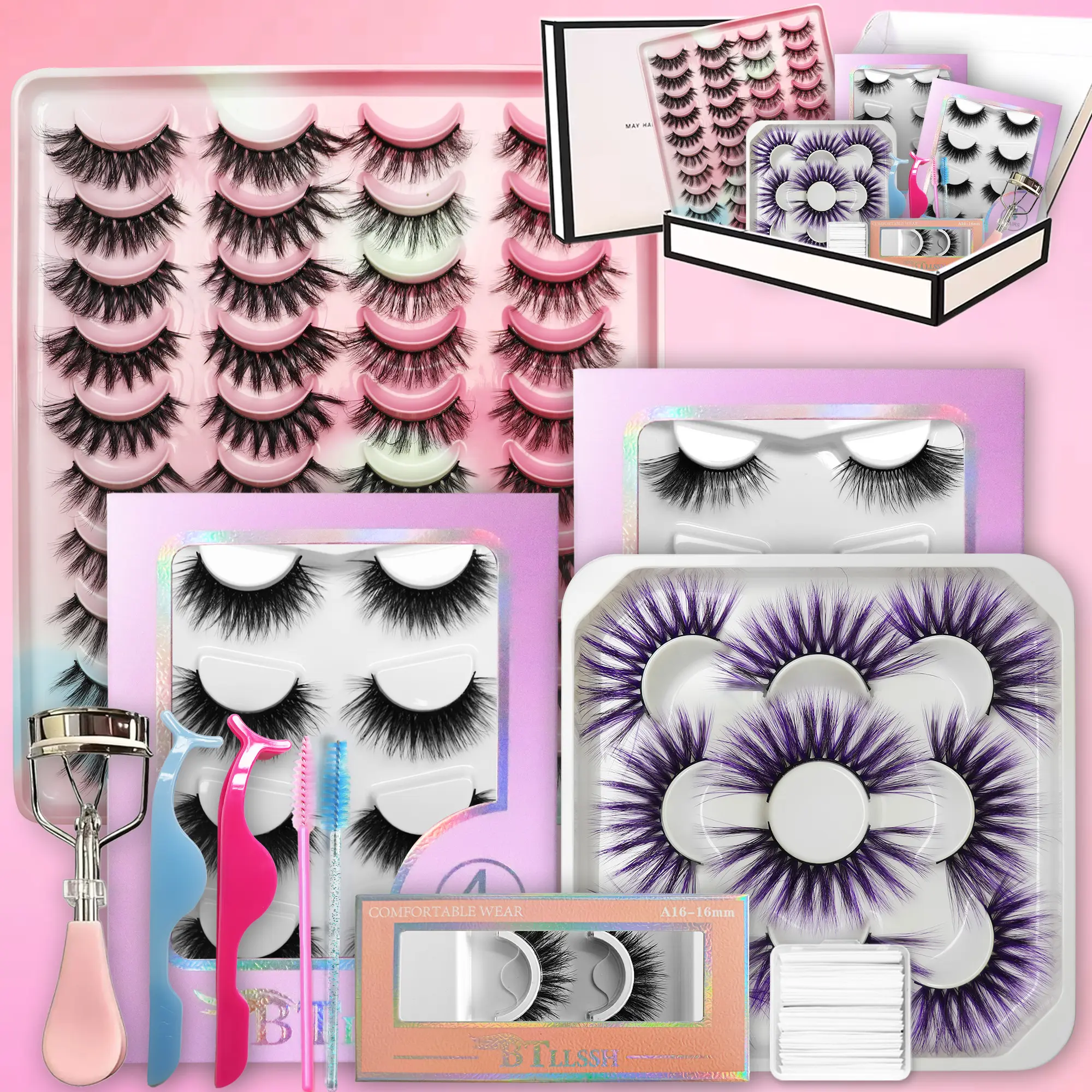 BTLLSSH 34 Pair False Eyelashes, Faux Mink Cat Eye Lashes, 16-18mm Reusable Strips with CC & D Curls for Natural Volume & a Youthful Look, Mink Lashes, Cc Curl