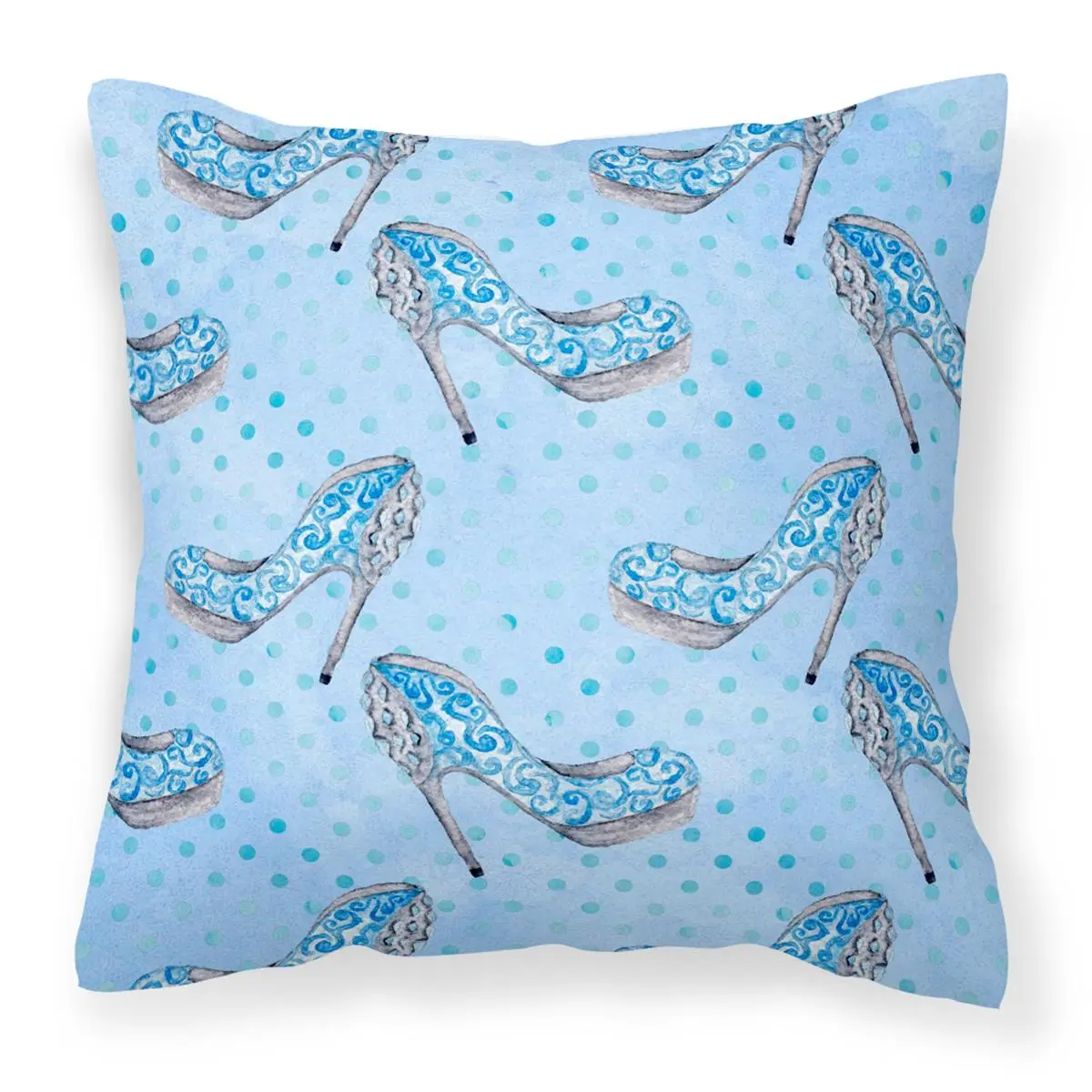 Watercolor Cinderella Shoe in Blue Fabric Decorative Pillow - 14 x 14 in.