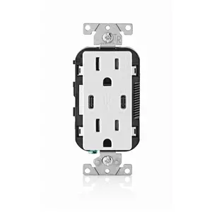 Leviton 3006768 15 amps 125V 5-15 R Duplex & Type C White Outlet & USB Charger, White