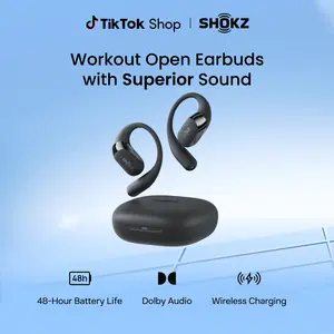 SHOKZ New OpenFit 2+ Open-Ear Headphones, Dolby Audio Enabled, Comfortable Earbuds with Soft Ear Hooks, 48H Playtime, IP55 Water-Resistant, USB-C Fast Charging, Wireless Charging