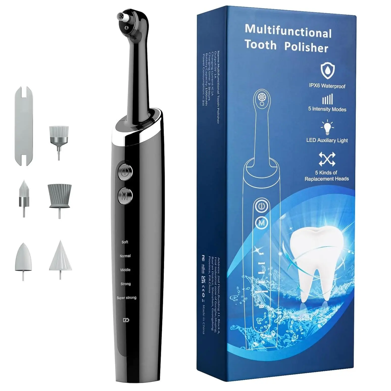 Multifunctional Electric Tooth Polisher Kit, Portable Home Use Dental Polishing Machine with LED Light, LED Auxiliary Light Tooth Polisher, 5 Brush Heads & 5 Speed Modes, Teeth Cleaning Machine, Teeth Cleaning Tool, Portable Teeth Cleaner
